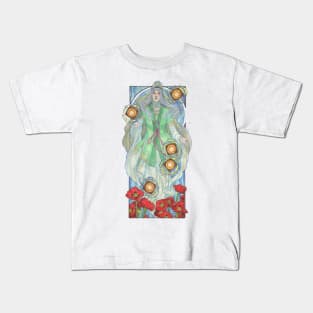 Lady of August with Peridot and Poppies Floating Obon Lanterns Water Goddess Mucha Inspired Birthstone Series Kids T-Shirt